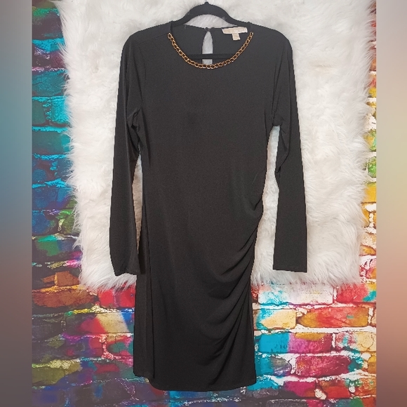 Michael Kors Black and Gold Long Sleeve Dress Size L - Picture 7 of 9